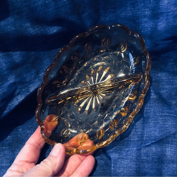 Anchor Hocking Amber Glass Divided Dish Fairfield pattern - Picture 6 of 8